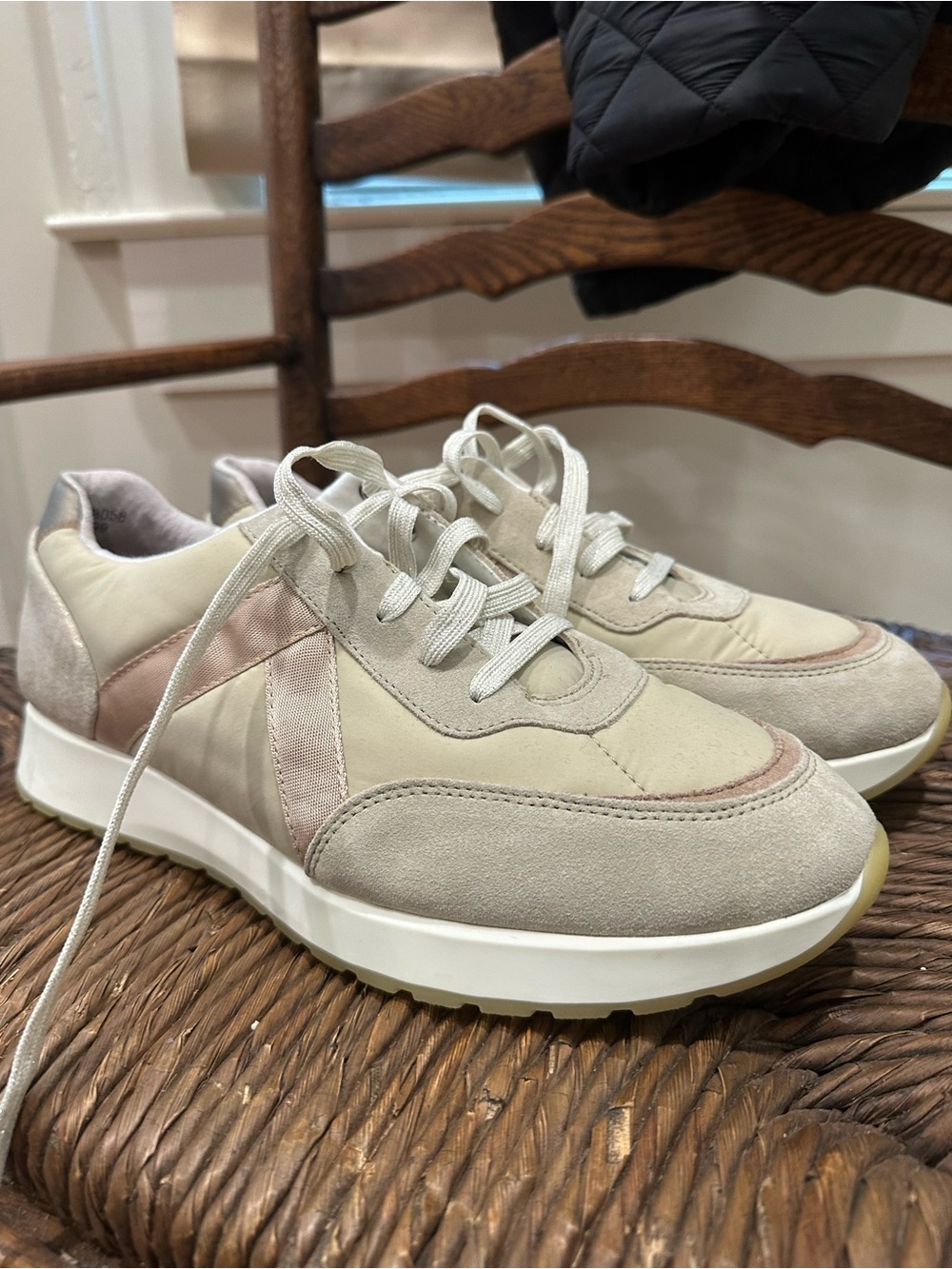 Munro Beige and Blush Leather Suede Sneakers